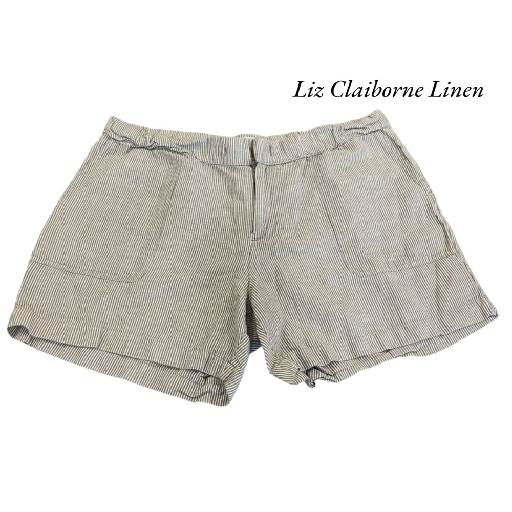 LIZ CLAIBORNE LINEN STRIPED SHORTS FOR WOMEN SIZE MEDIUM
